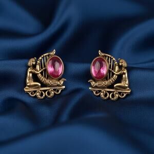 Medieval Earrings Ancient Museum Greek Lira Palace Gold VTG Antique CZ Art Boho